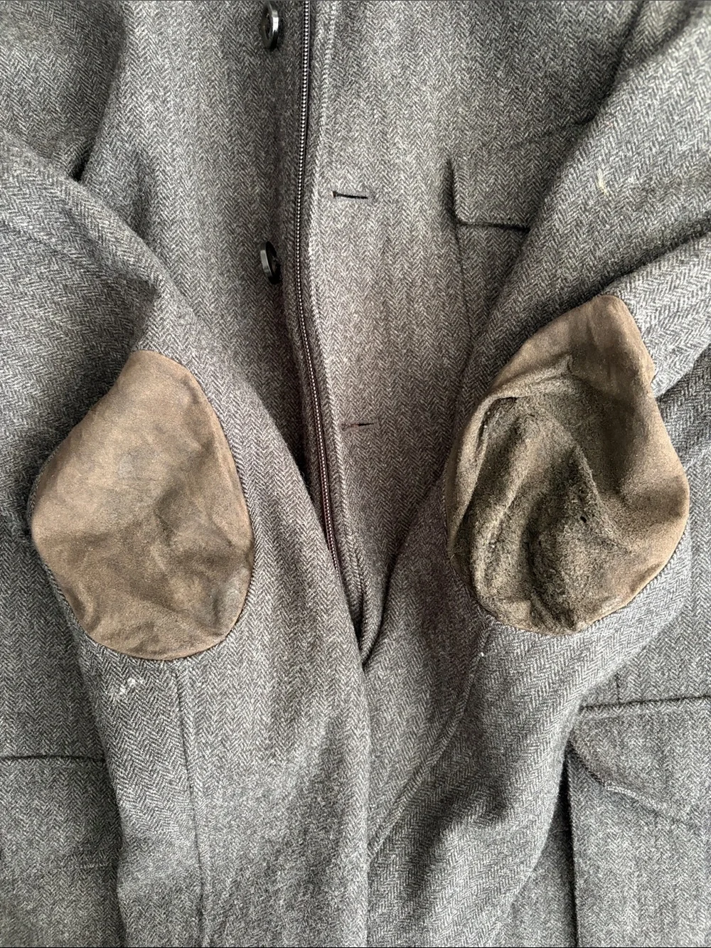 Massimo Dutti Gray Wool-Blend Field Jacket with Suede Trim